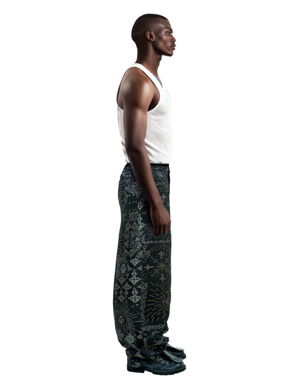 Jacquard Denim Pants Black
