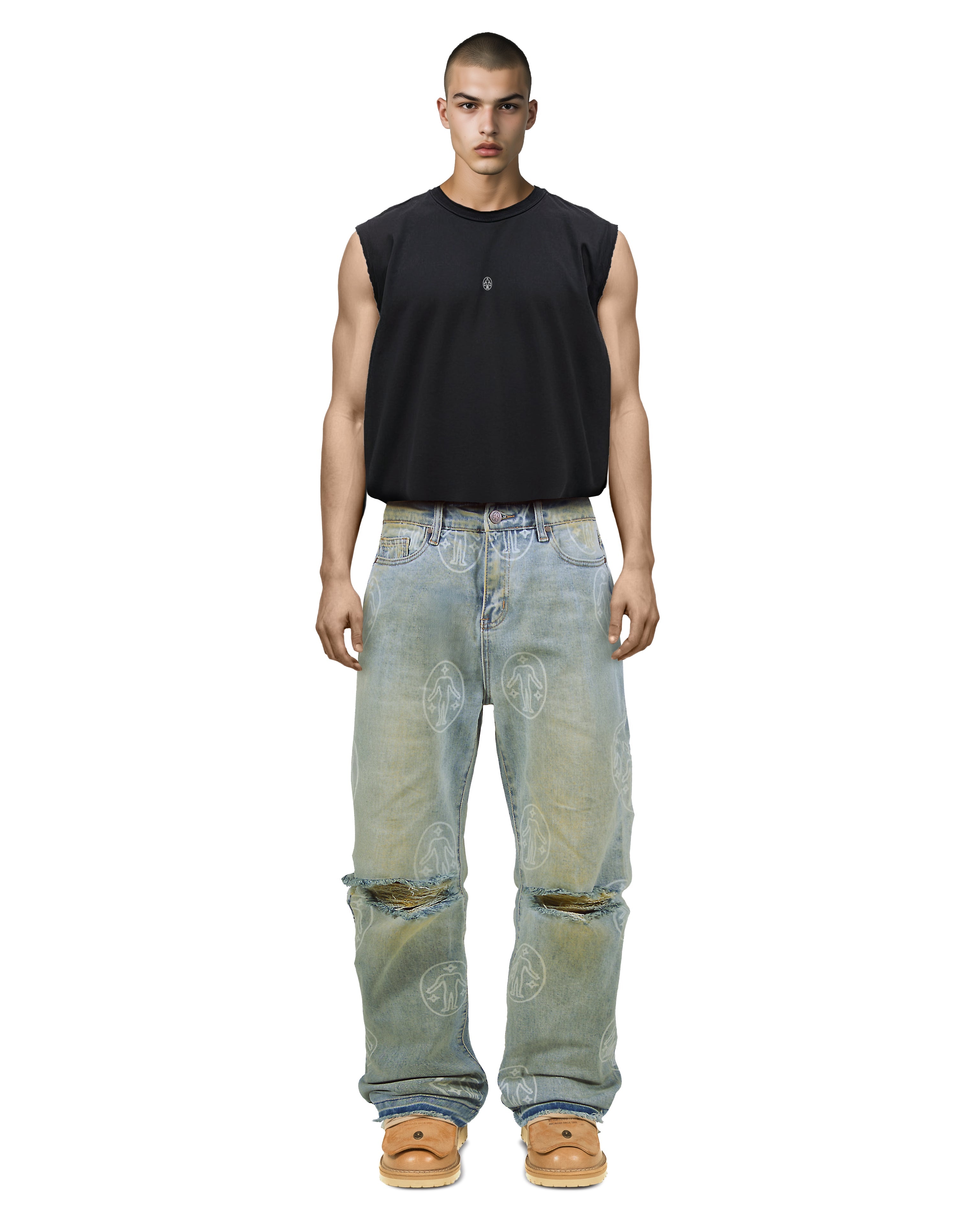 Denim Pants Allover Logo Chalk Blue