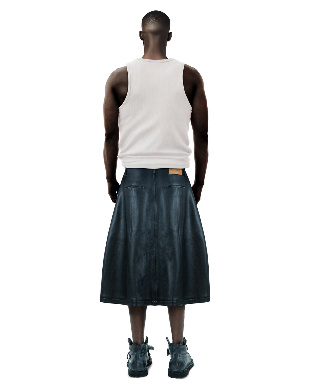 Consumed Distressed Black Leather Skirt