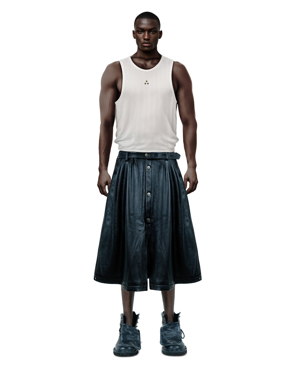 Consumed Distressed Black Leather Skirt