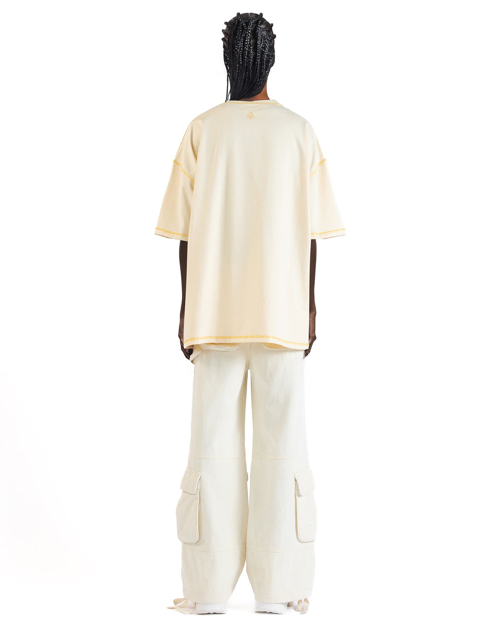 Back view highlighting oversized fit