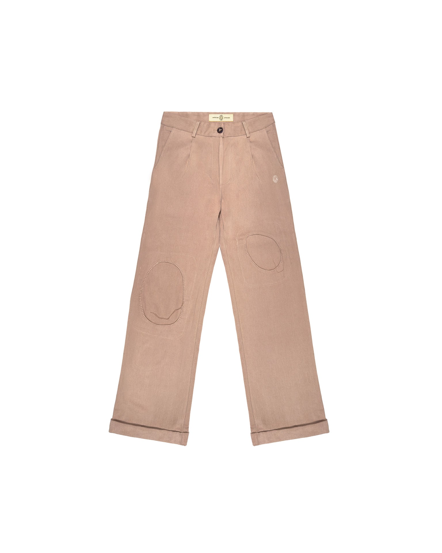 Beige Workwear Pleated Patch Pants