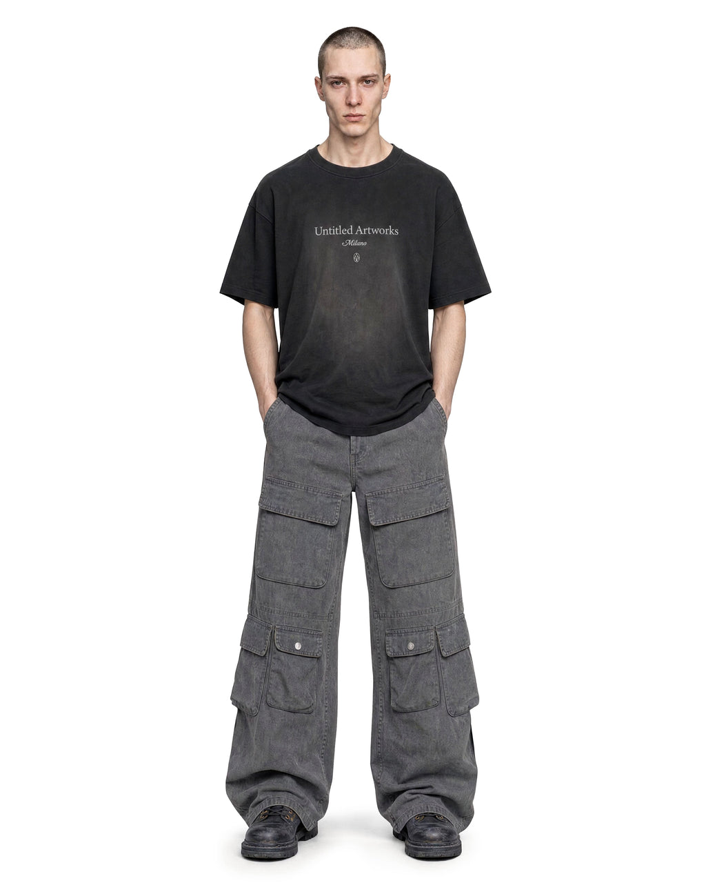 Cargo Wide Pants Washed Grey