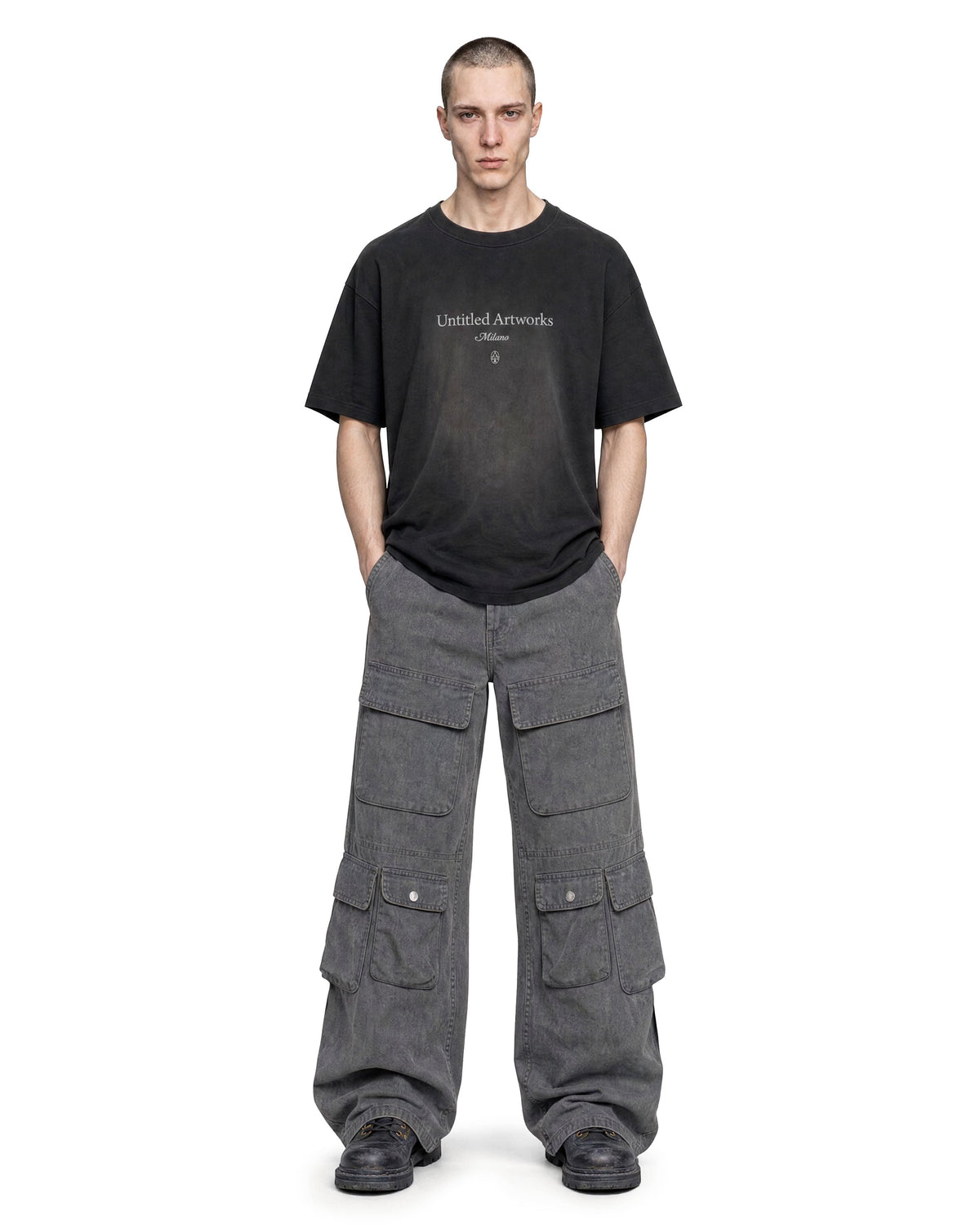 Cargo Wide Pants Washed Grey