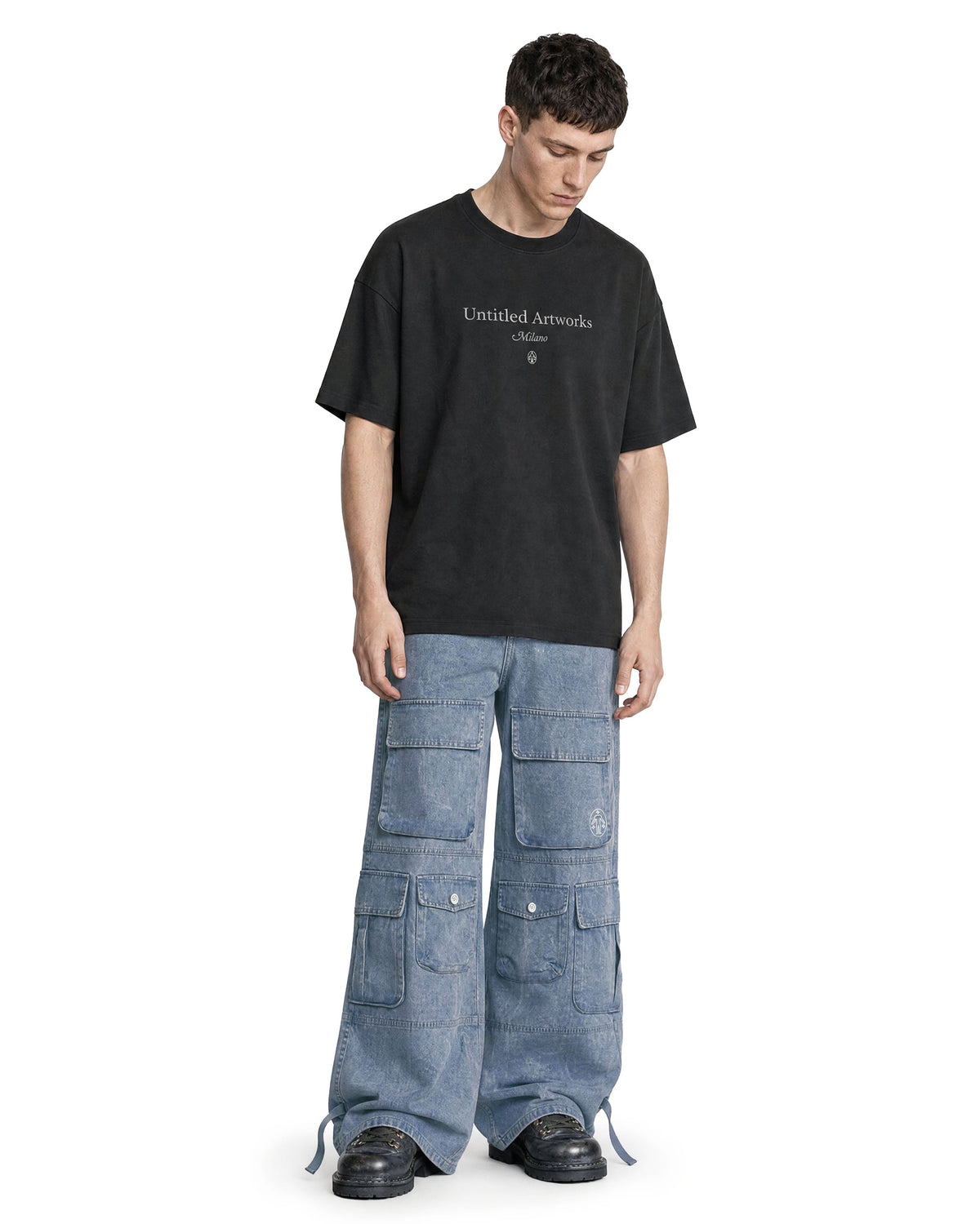 Cargo Wide Pants Washed Light Blue