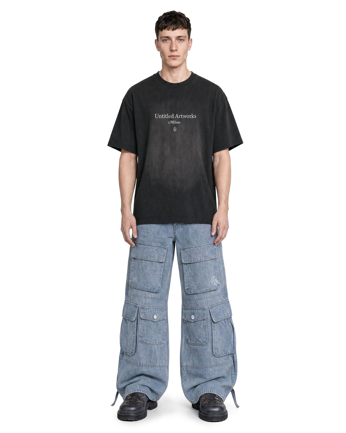 Cargo Wide Pants Washed Light Blue