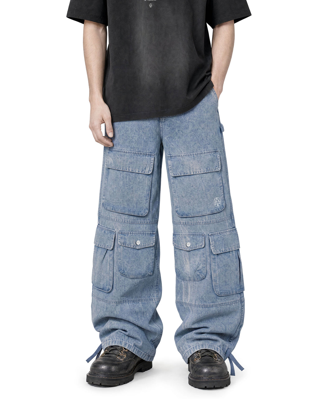 Cargo Wide Pants Washed Light Blue