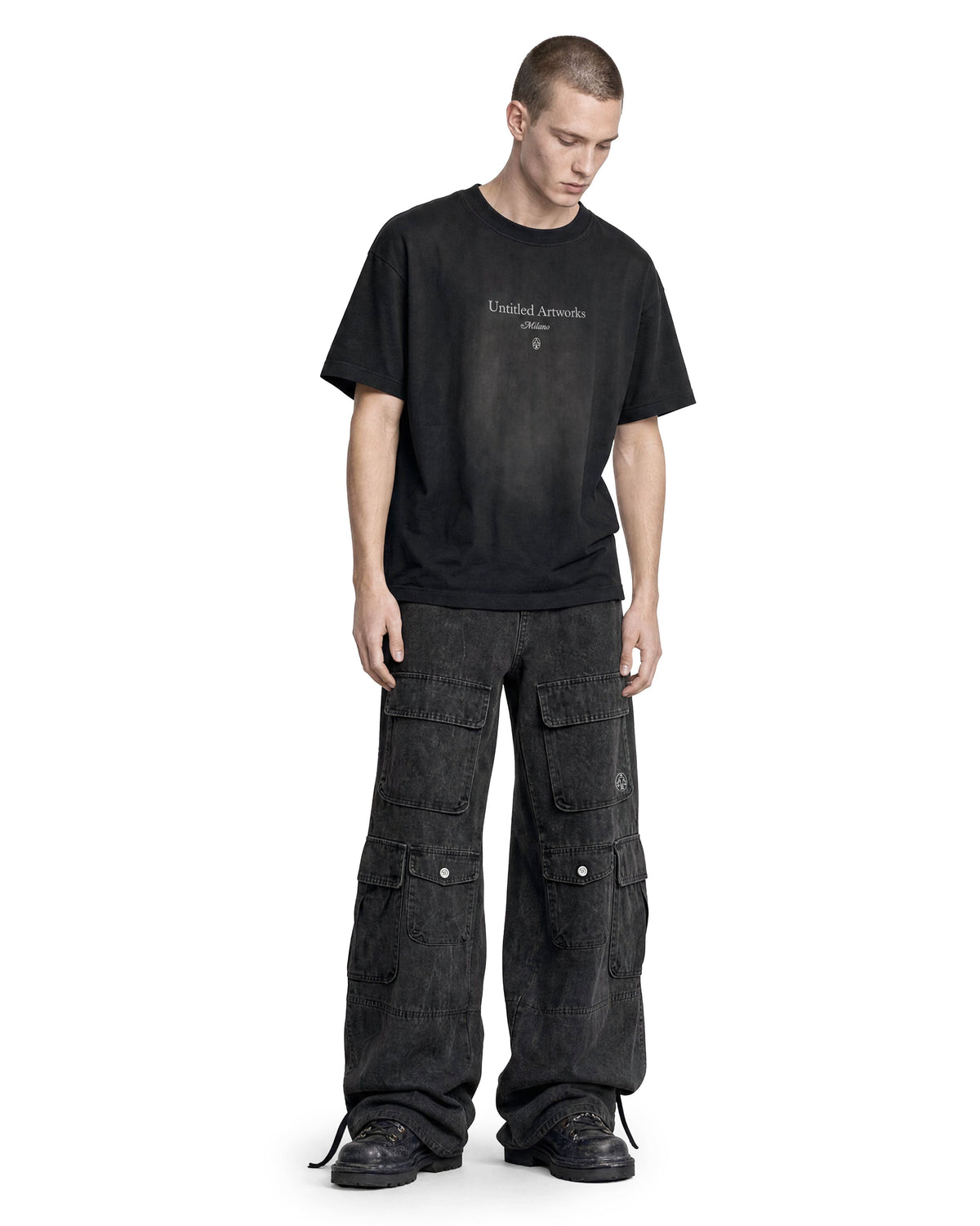 Cargo Wide Pants Washed Black