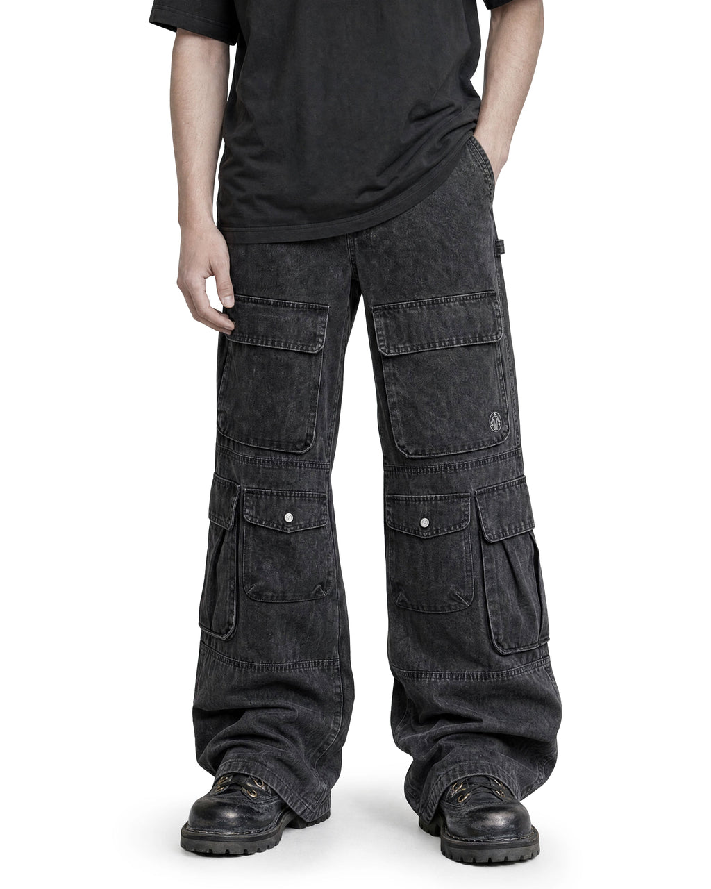 Cargo Wide Pants Washed Black