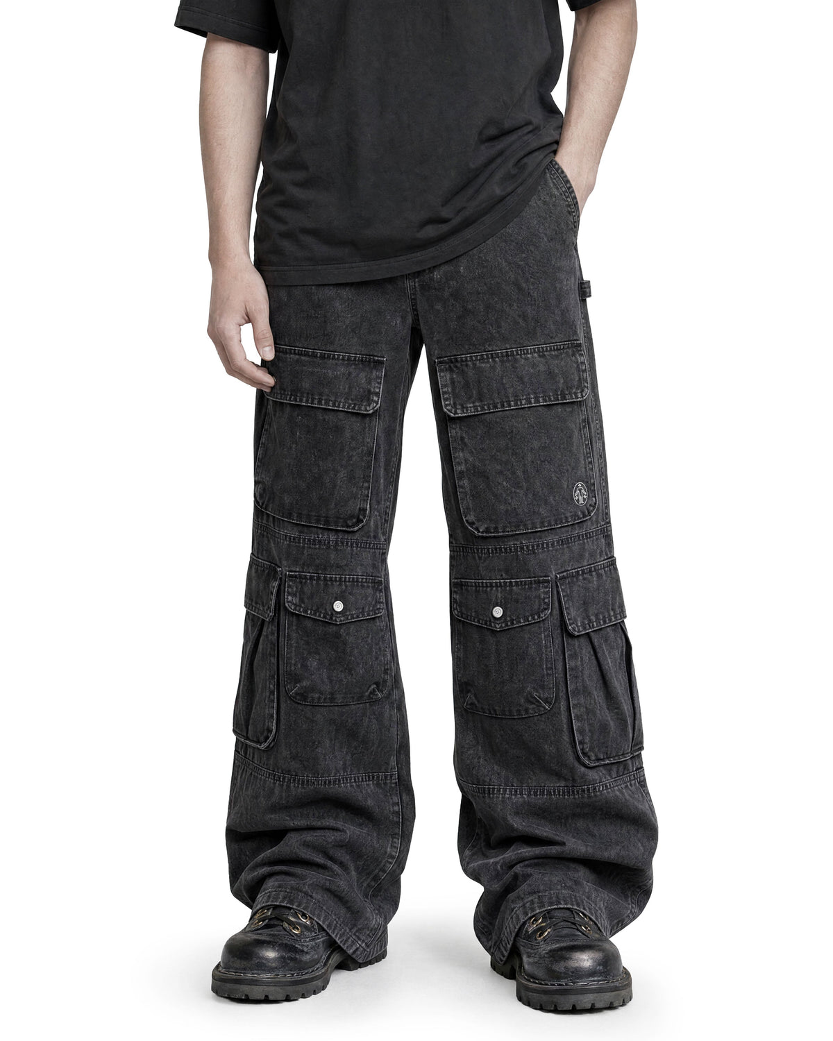 Cargo Wide Pants Washed Black