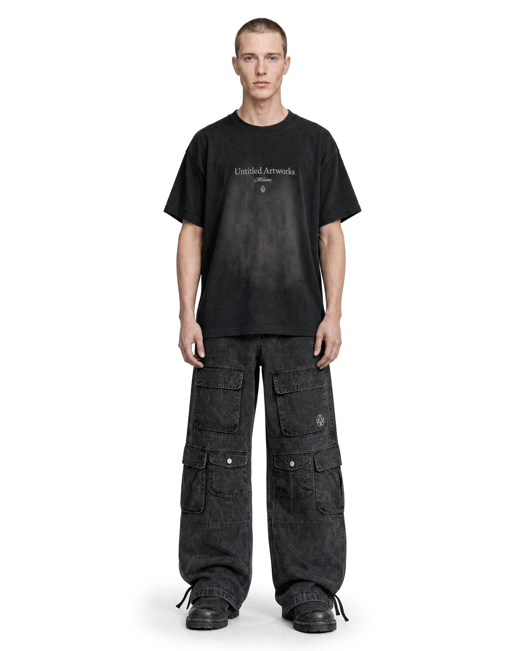 Cargo Wide Pants Washed Black