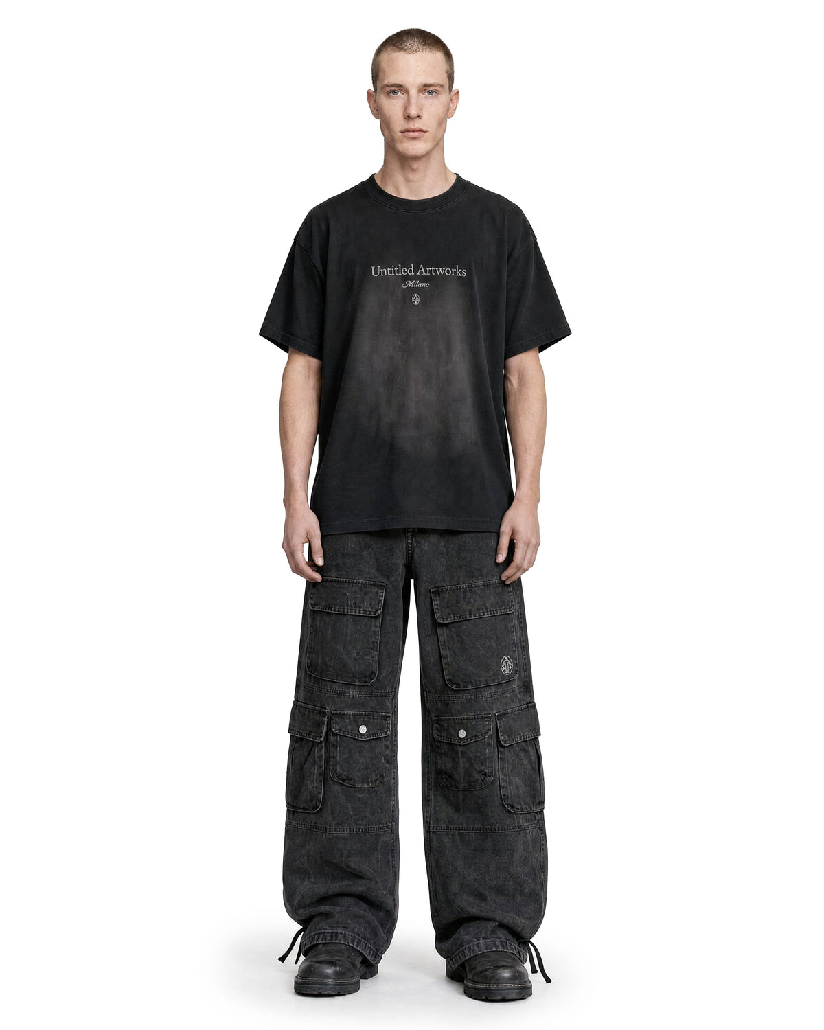 Cargo Wide Pants Washed Black