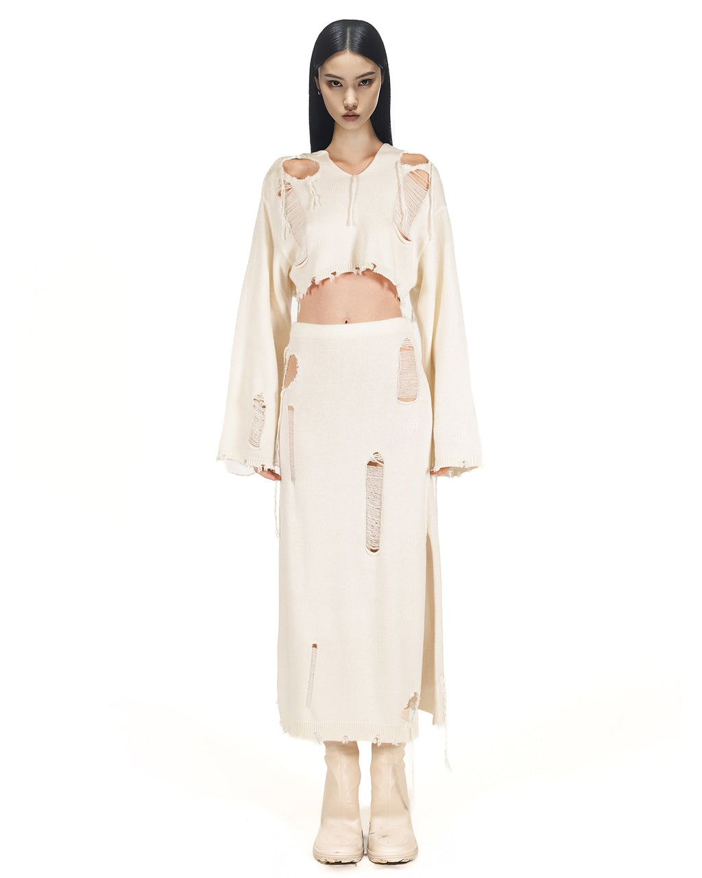 Knit Crop Hoodie Canvas