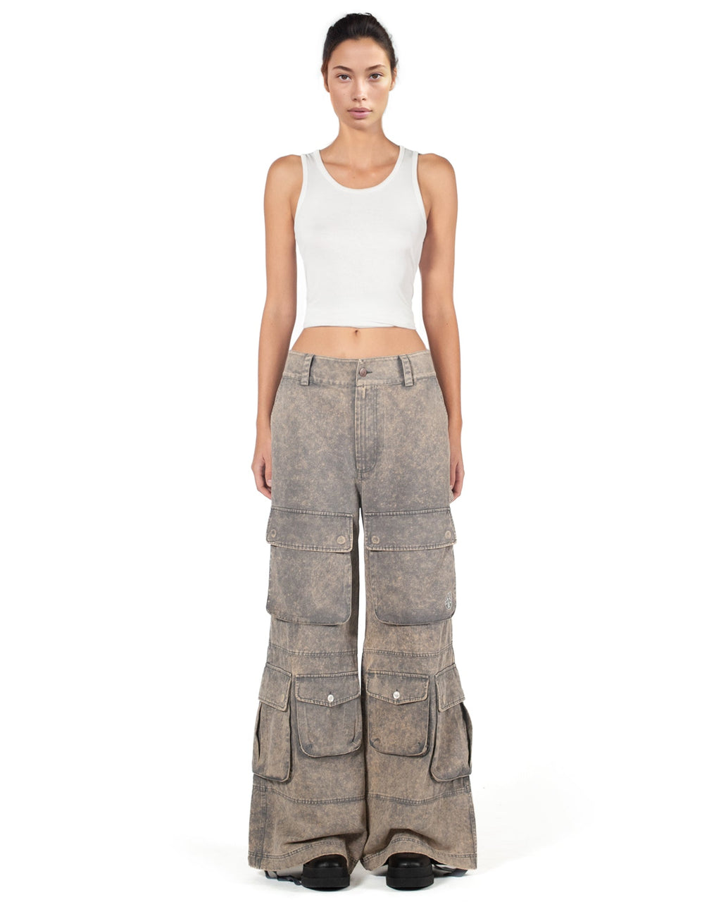 Washed Blue Wide-Leg Cargo Pants