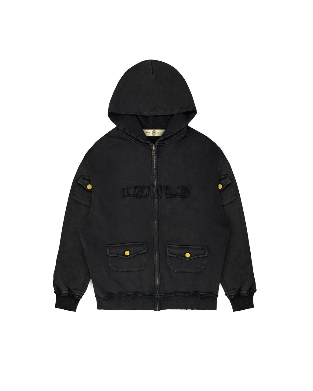 Black Distressed Zipper Hoodie